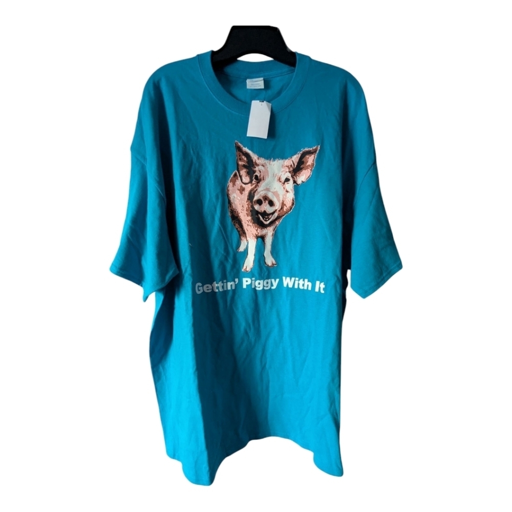 T-shirt "Getting Piggy With It". Size 2XL. Blue. NWT.